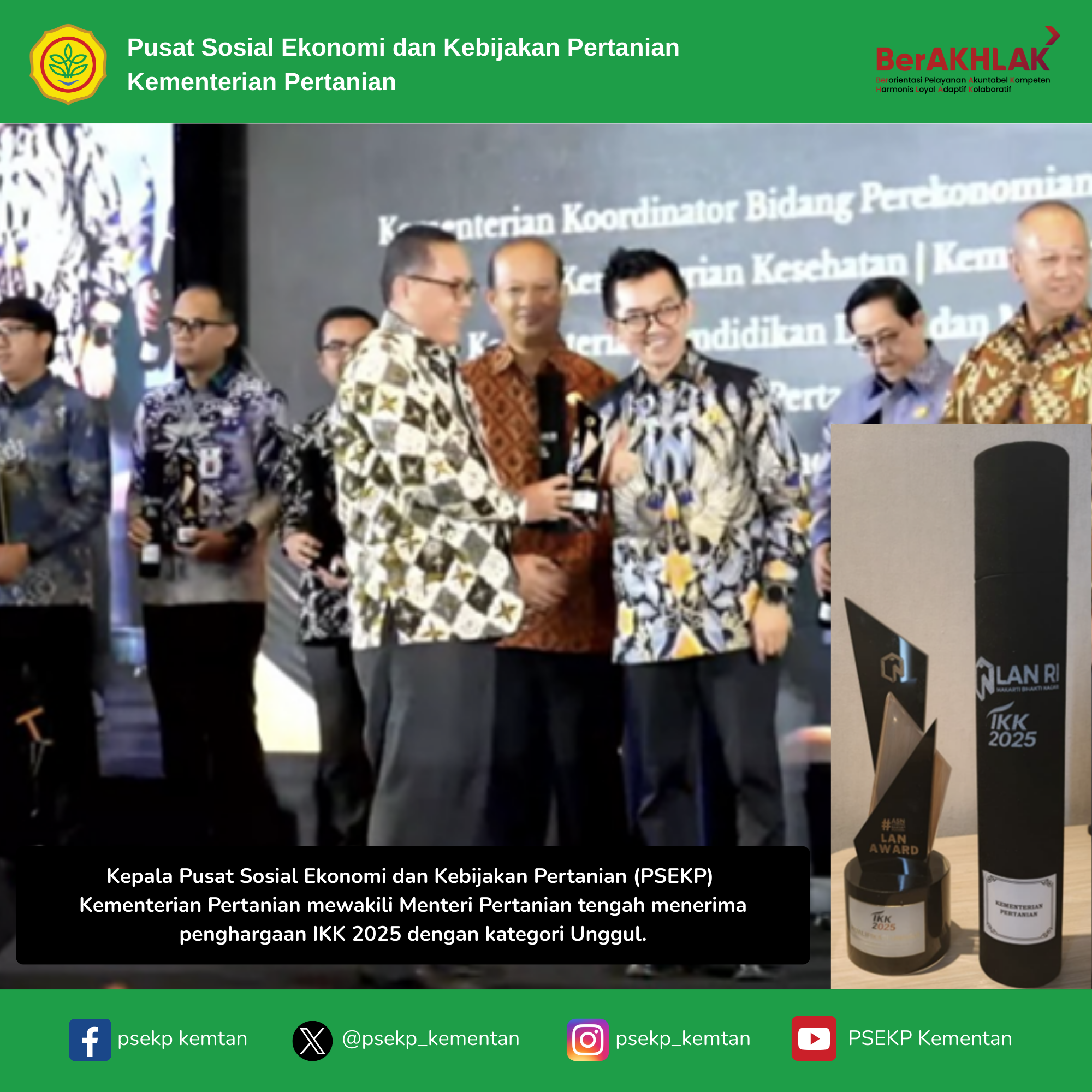 Kementerian Pertanian Raih IKK 2025 Kategori Unggul